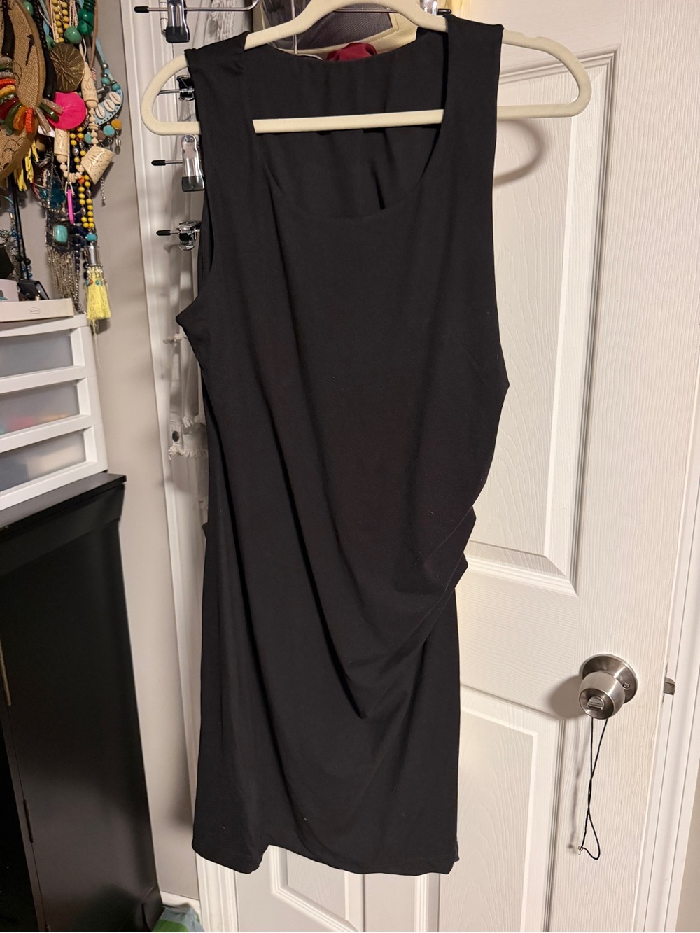 Black Sleeveless Draped Women's Dress